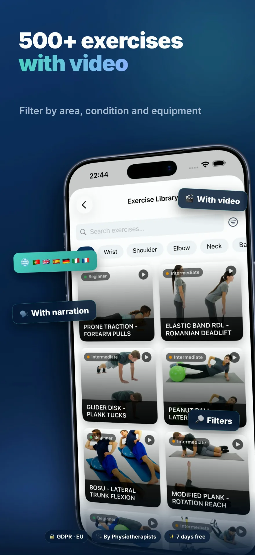 Exercise library — 500+ exercises with video